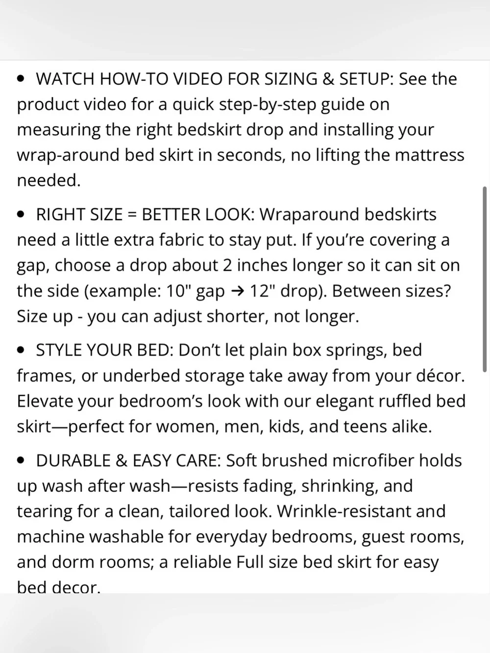 BLACK Wrap-Around BedSkirt 12” Drop FULL